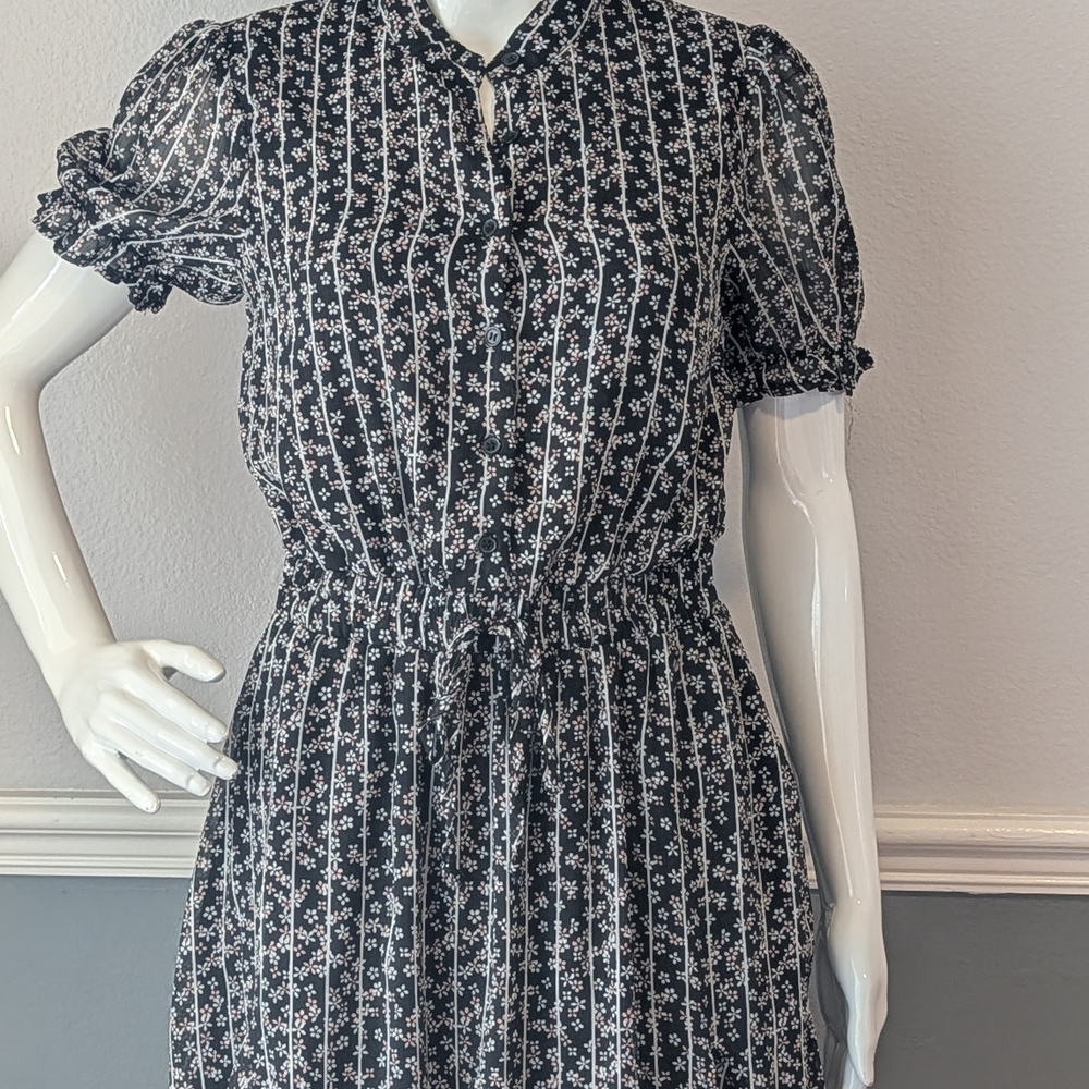Miami Black and White Floral Long Sleeve Dress
